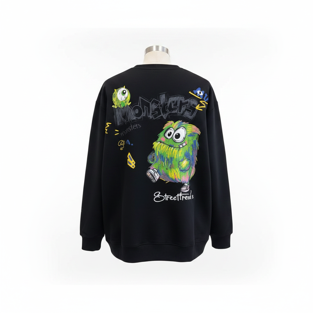 Ghost mannequin black Monsters StreetTrend's graphic sweatshirt back view
