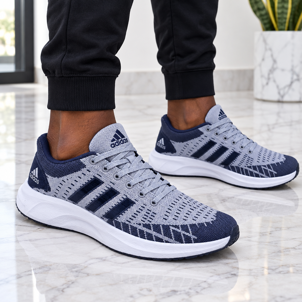 Adidas Diamond Knit Running Sneaker Grey Navy – Model Shot
