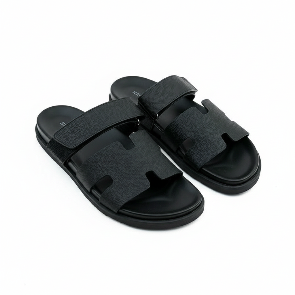 Black H-Strap Double Band Palm Slide - Ghost Mannequin