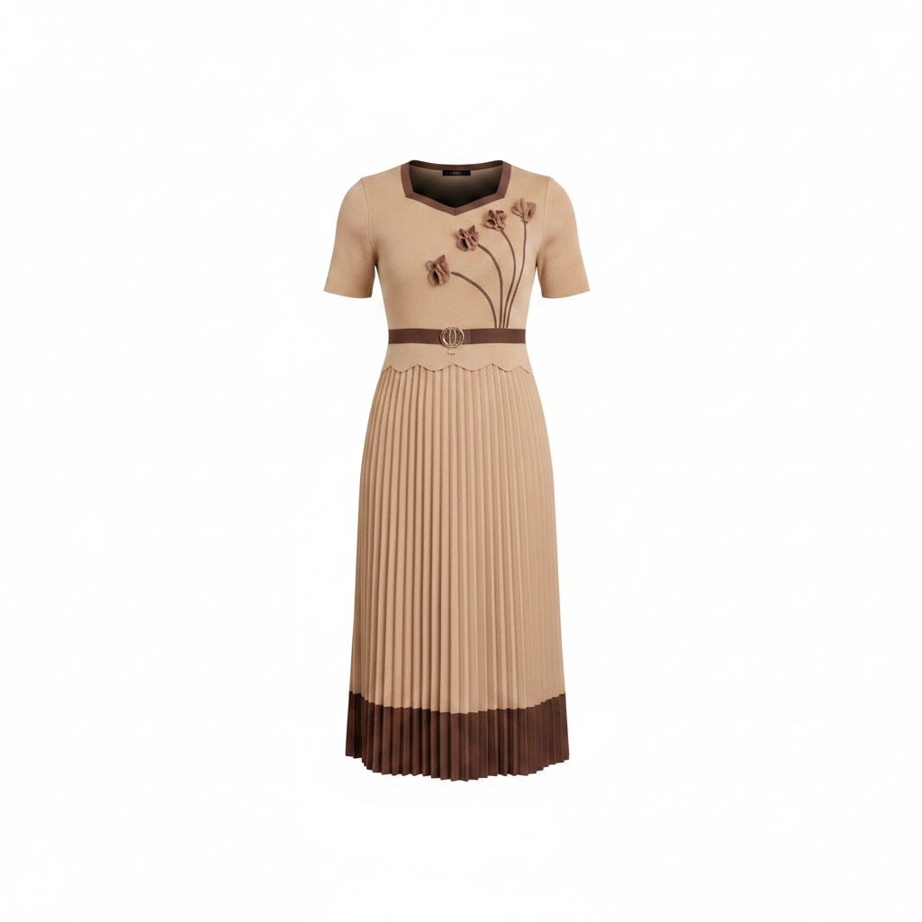 Ghost mannequin – Ntiwi Collection Beige Miyaki Pleated Midi Dress