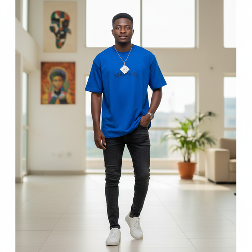 Script Graphic Oversized T-Shirt Royal Blue – Model Shot
