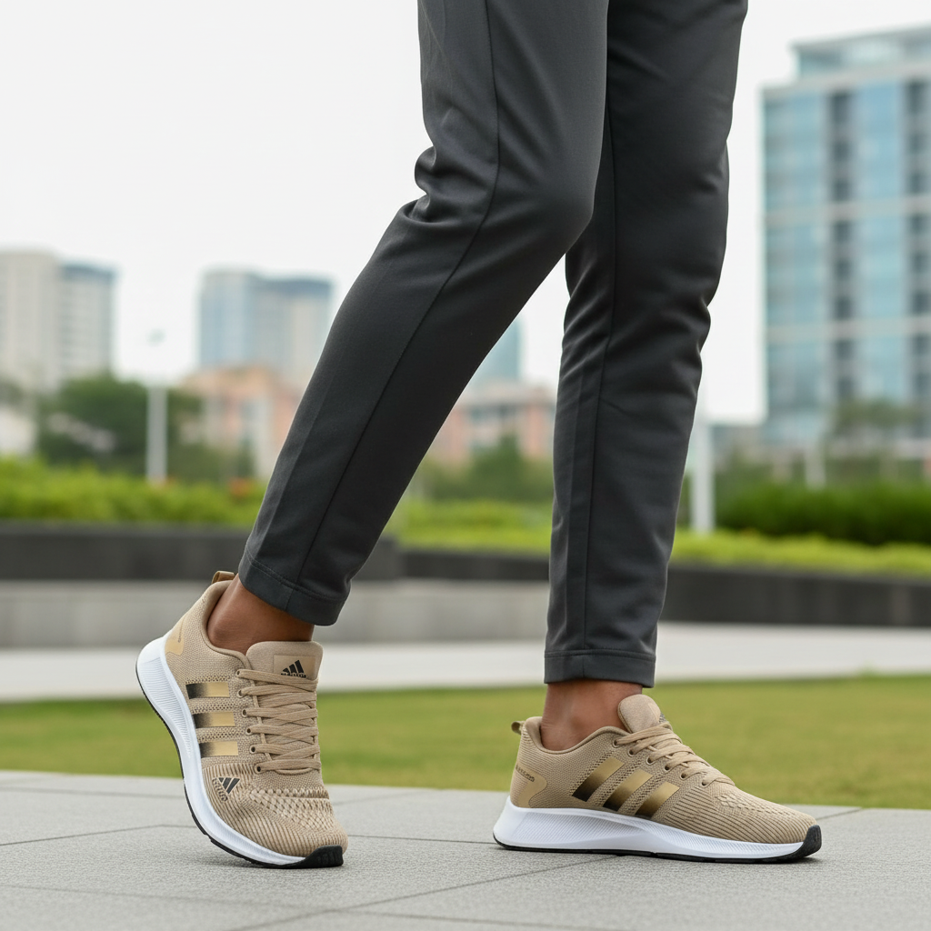 Adidas Khaki Gold Running Sneaker - Model Shot