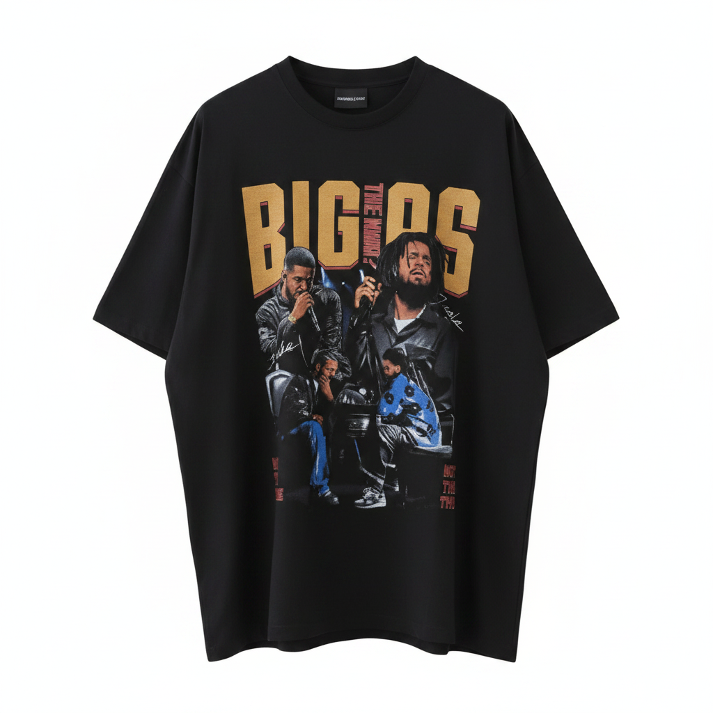Men's Black Oversized Hip-Hop Graphic Tee – Ghost Mannequin Front View