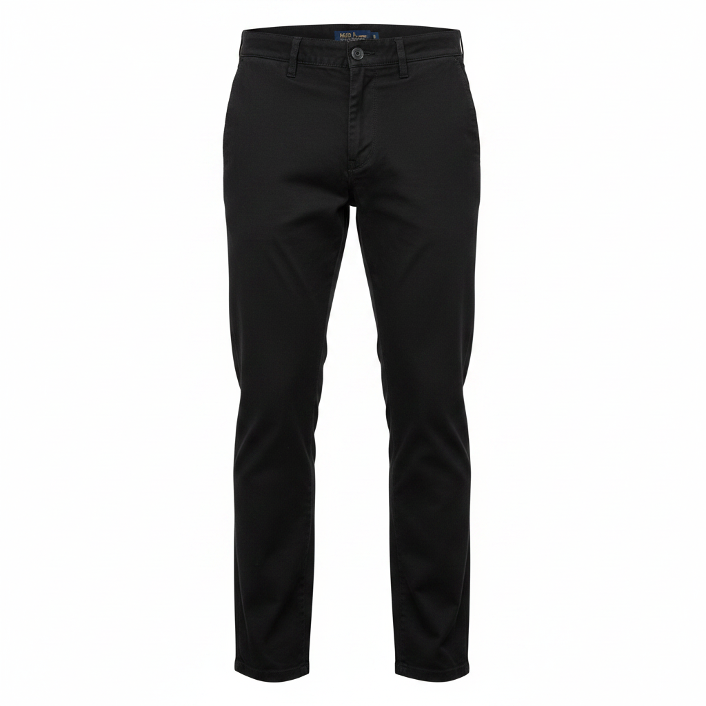 Men's black chinos trousers ghost mannequin front view