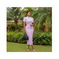 Model Shot – Lavender Fitted Mock Neck Midi Dress