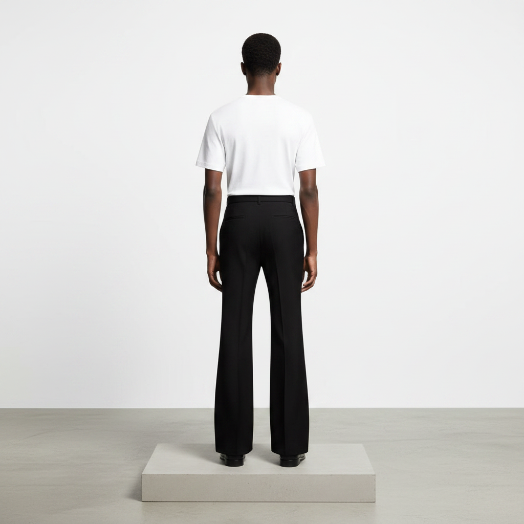 Black High-Waist Flared Trousers - Model Back