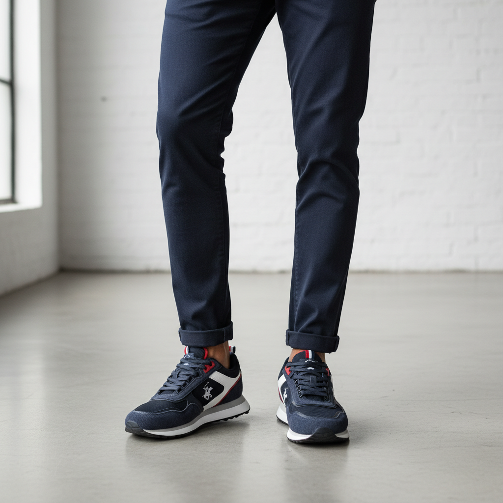 Navy Suede Mesh Retro Runner Sneaker - Model Shot