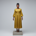 Mustard Yellow Lace Panel Midi Dress - Model Front