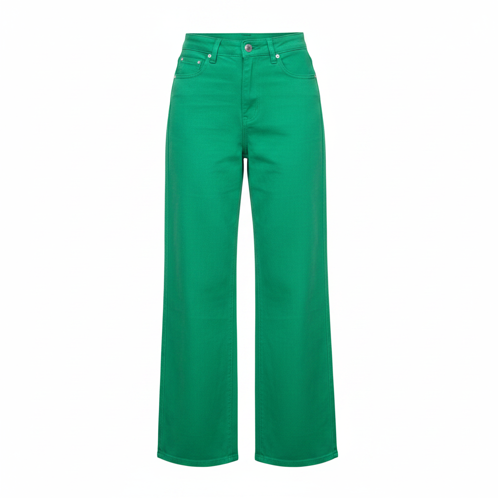 Green High-Waist Wide-Leg Denim Jeans – Front Ghost Mannequin