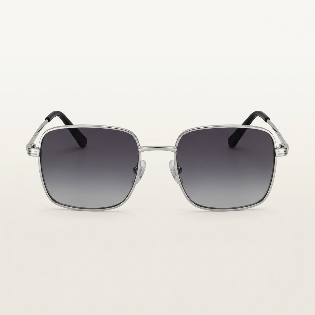 Smoky grey silver-tone square eyewear catalog preview