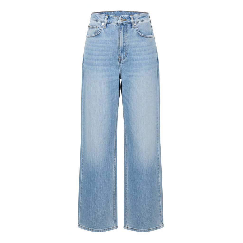 Light Blue High-Waist Wide-Leg Straight Jeans – Front Ghost Mannequin
