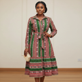 Boho Ethnic Stripe Belted Midi Shirt Dress – Model Shot