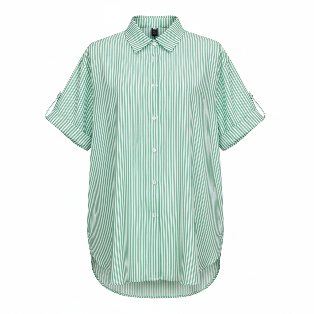 Mint Green Striped Casual Shirt - Ghost Mannequin Front