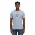 Young Nigerian male wearing powder blue Midnight Munchies line art graphic crew neck tee