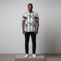 White Clock & Maze Print Short-Sleeved Shirt - Model Front