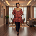 Copper Glitter Zebra Print Kaftan Gold Coin V-Neckline – Model Shot