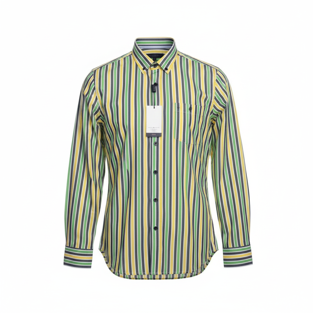 Yellow Green Navy Striped Long-Sleeved Shirt - Ghost Mannequin