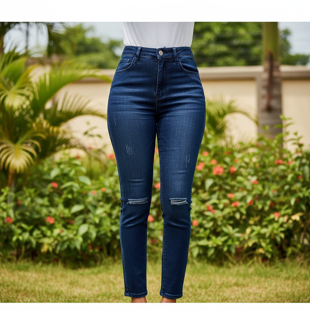 Front view - Navy Ripped Knee Cropped Bootcut Jeans