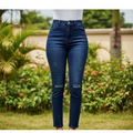 Front view - Navy Ripped Knee Cropped Bootcut Jeans