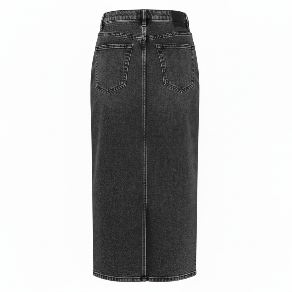 Charcoal Grey Acid Wash Midi Denim Skirt – Ghost Mannequin Back