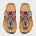Women's silver rhinestone and red bead slide sandals, front view