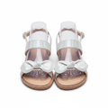 Girls' silver iridescent knotted bow sandals ghost mannequin pair view