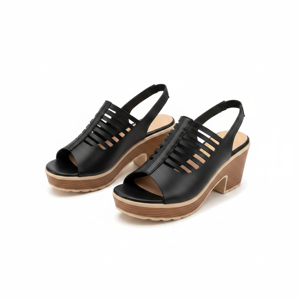 Women's Multi-Strap Peep-Toe Wedge Slingback Sandal - Black Ghost Mannequin