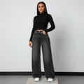 Charcoal Grey Washed Wide-Leg Jeans - Model Front