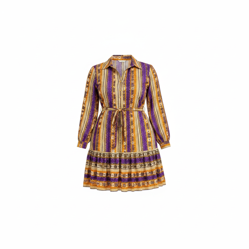 Royal Stripe Shirt Dress – Purple & Gold – Ghost Mannequin