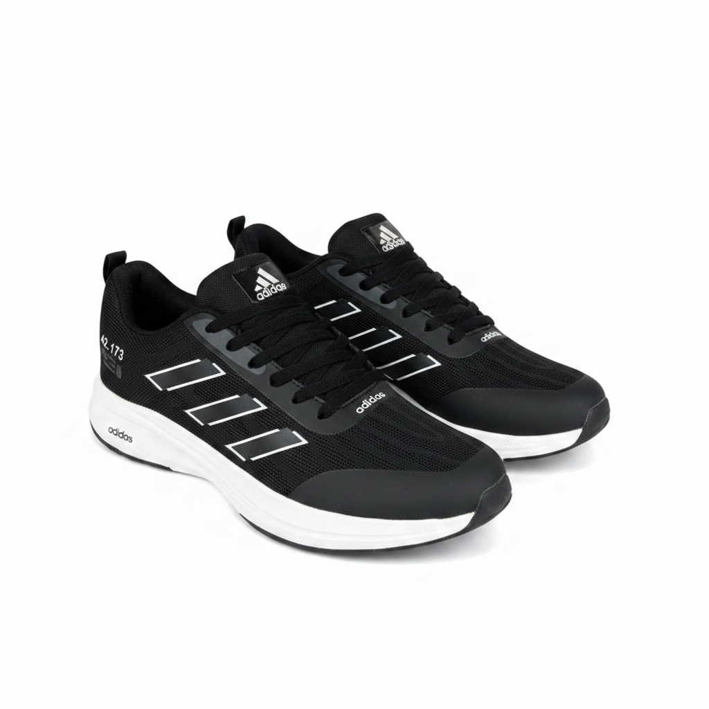 Adidas Black White Stripe Running Sneaker - Ghost Mannequin