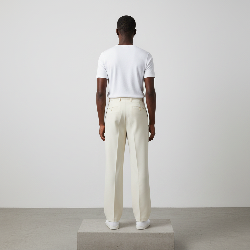 Cream Wide-Leg Tailored Trousers - Model Back