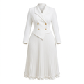 White asymmetric-lapel pleated midi gown on an invisible mannequin