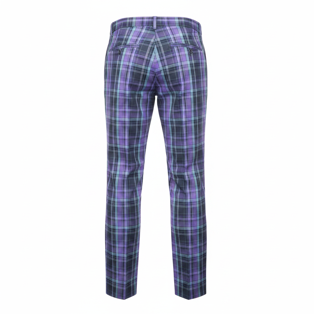 Purple Navy Tartan Trousers – Back Ghost Mannequin