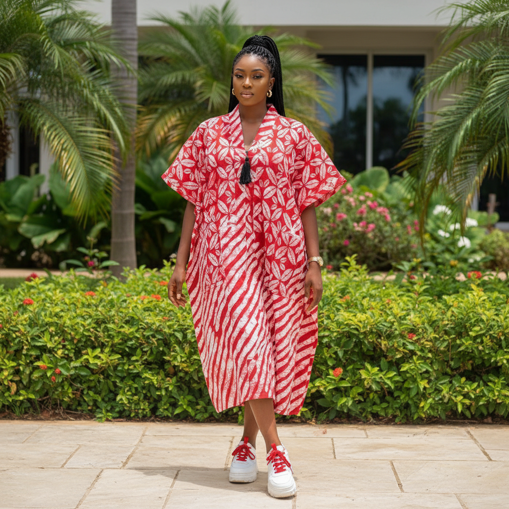Women's Red Batik Bubu Gown – Nigerian Female Model