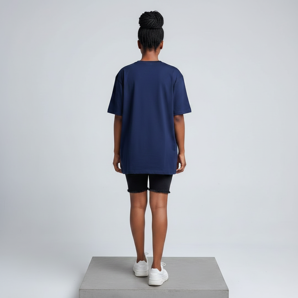 Navy Blue Graphic Tee - Model Back View