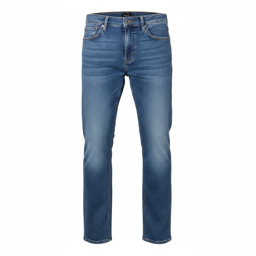 Ghost mannequin view of Men's Medium-Wash Faded Blue Denim Straight-Leg Jeans