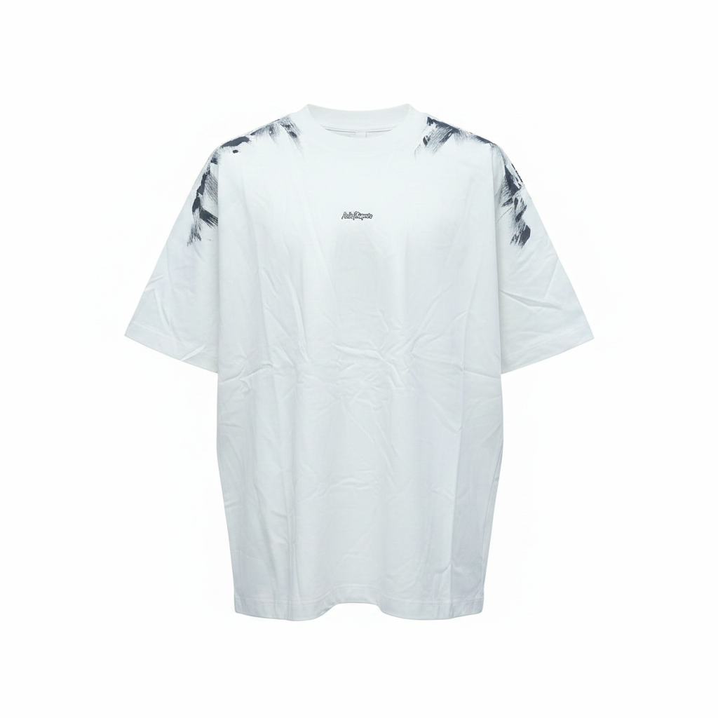 White Brushstroke Oversized T-Shirt - Ghost Mannequin Front