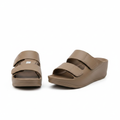 Women's khaki double-strap platform wedge mule slipper - ghost mannequin pair view