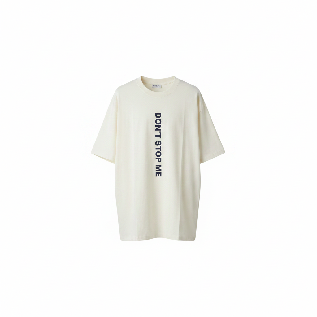 Cream Graphic Round Neck Short-Sleeved Shirt - Ghost Mannequin