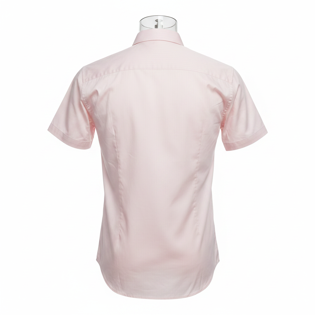 Ghost mannequin back view of blush pink short-sleeved shirt