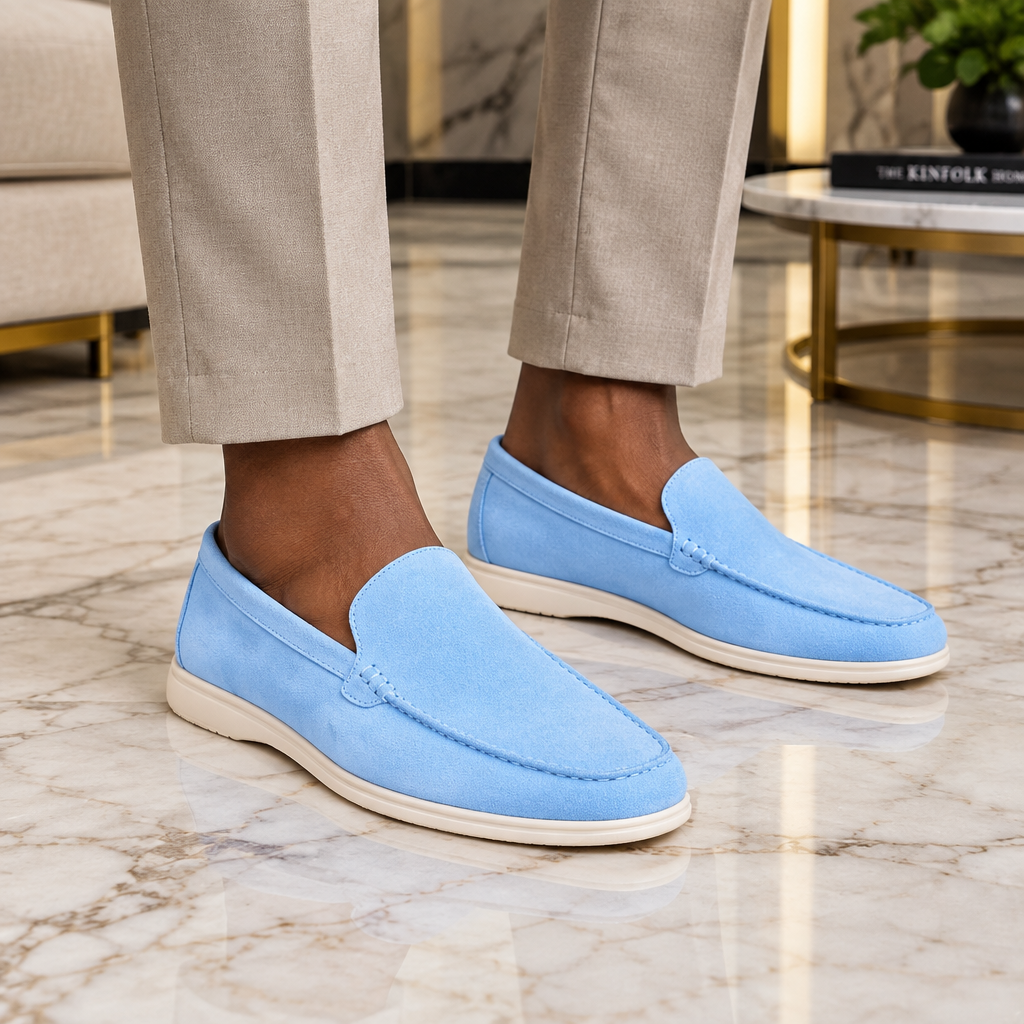 Summer Walk Suede Loafer – Sky Blue, Model Shot