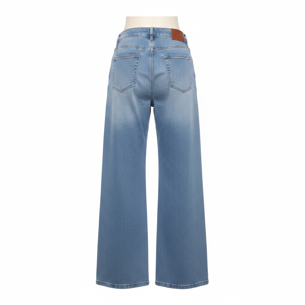 Light Blue Rhinestone Floral Wide-Leg Denim Jeans - Ghost Mannequin Back