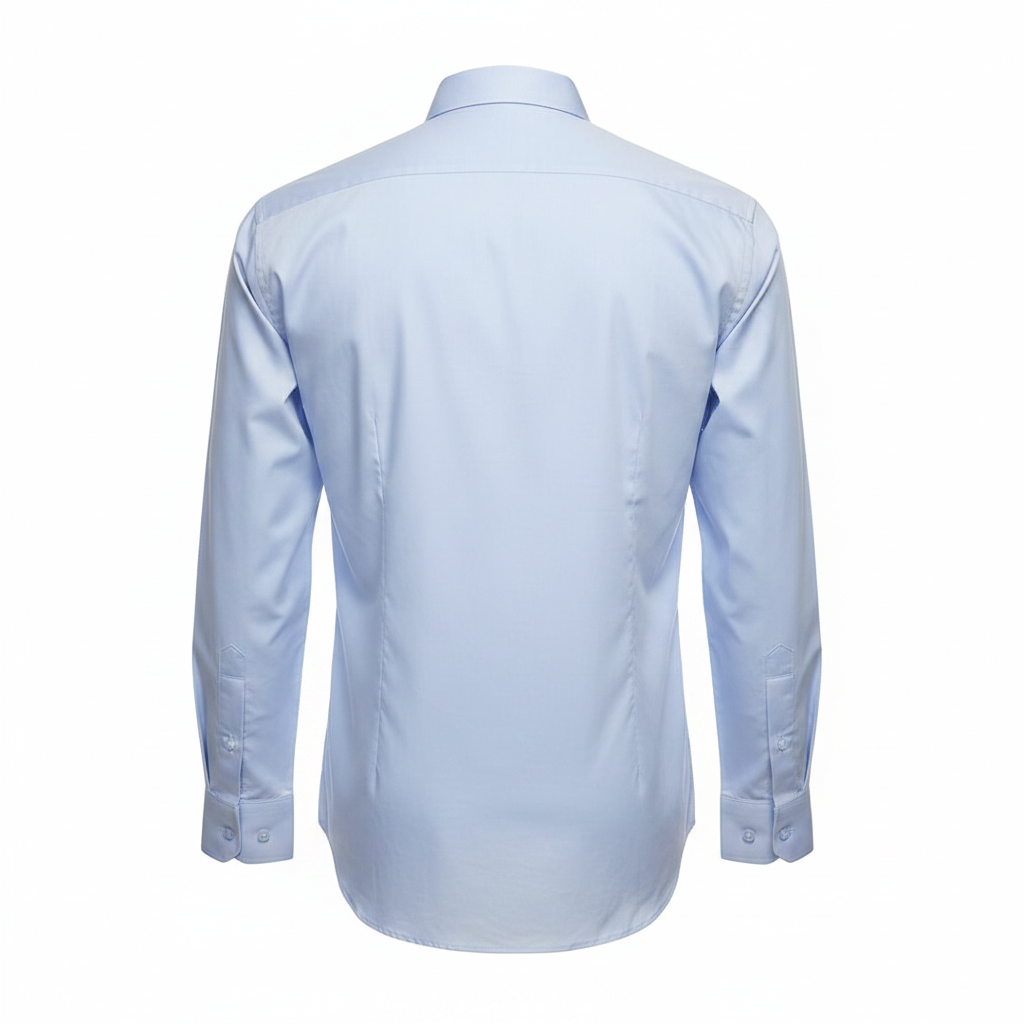 Light blue long-sleeved shirt ghost mannequin back view