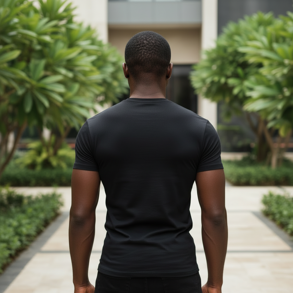 Black Crew Neck Tee - Model Back