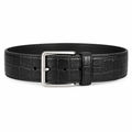 Black Croc Embossed Leather Silver Buckle Belt - Front View