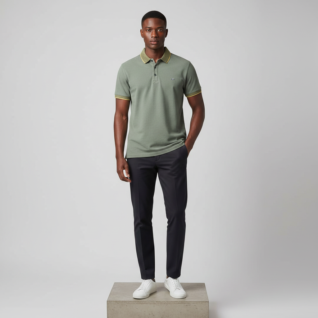 Sage Green Gold-Tipped Polo Shirt - Model Front