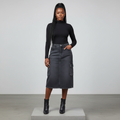 Dark Grey Washed Cargo Denim Midi Skirt - Model Front View