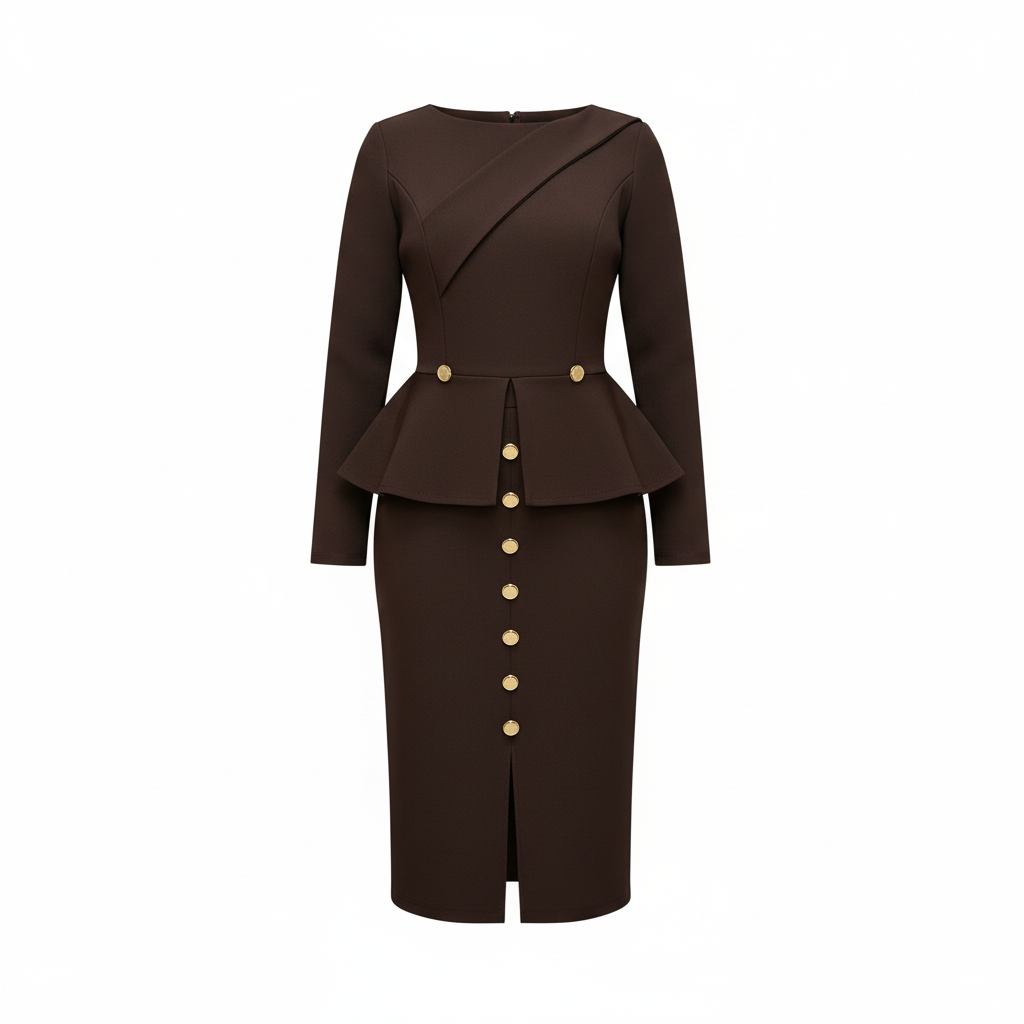 Peplum Button Co-ord Set Chocolate Brown – Ghost Mannequin