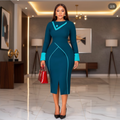 Teal Contrast Trim Bodycon Midi Dress – Model Shot