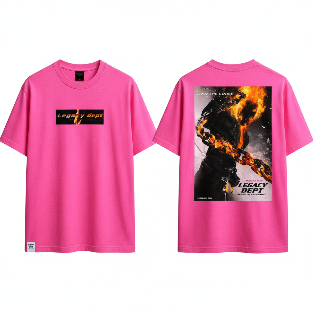 Men's hot pink short-sleeve graphic tee ghost mannequin front and back view